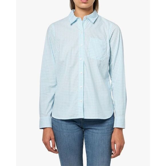Nautica blue checked M roll tab button down shirt - Picture 1 of 4